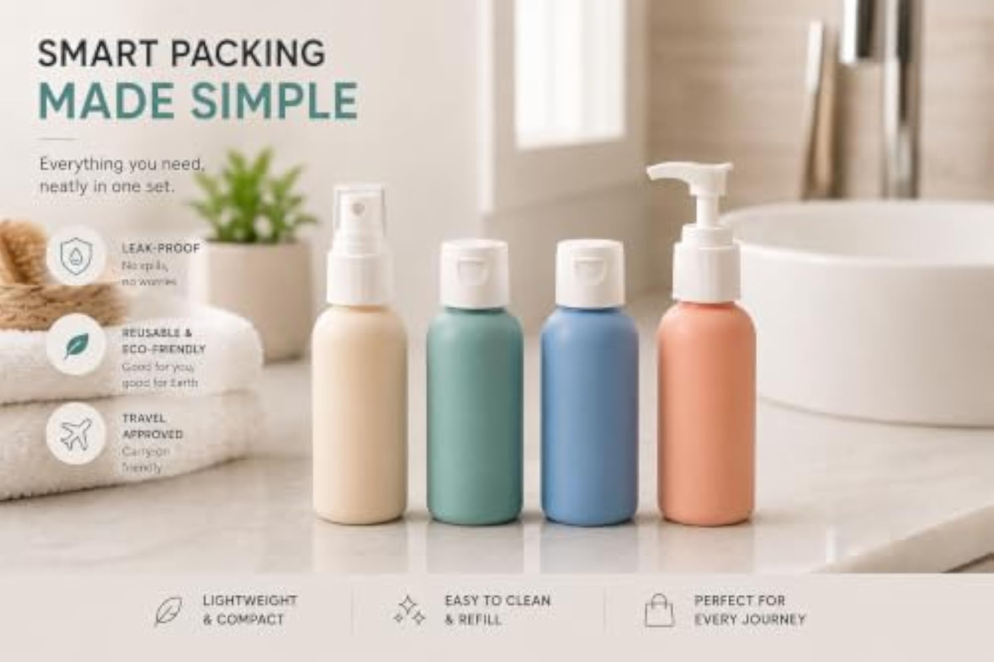 4-in-1 Travel Bottles, 60ml Silicone Set