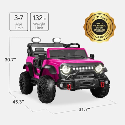 Image of Best Choice Products Kids 24V 2-Seater Electric Ride On Car Truck w / 132lb Weight Capacity, Parent Control, Bluetooth, LED Lights - Hot Pink