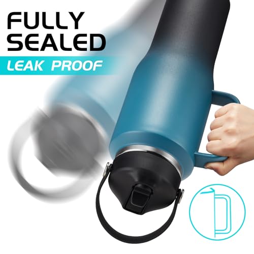 Image of 32 40 OZ Insulated Water-Bottle with Handle - Straw & Chug Lid, Strap Carrier Bag & Protective Boot, Stainless Steel Coffee Travel Tumblers, Leak-Proof, Skinny Flask Fit in Car Cup Holder