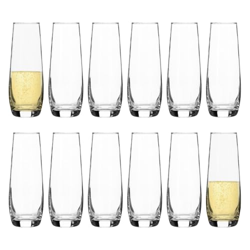 Argon Tableware Flûtes de Champagne Corto SteMless - Flûtes de Verre Modernes pour Le Champagne, Prosecco, Vin Mousseux - 230ml - Clear - Pack de 12
