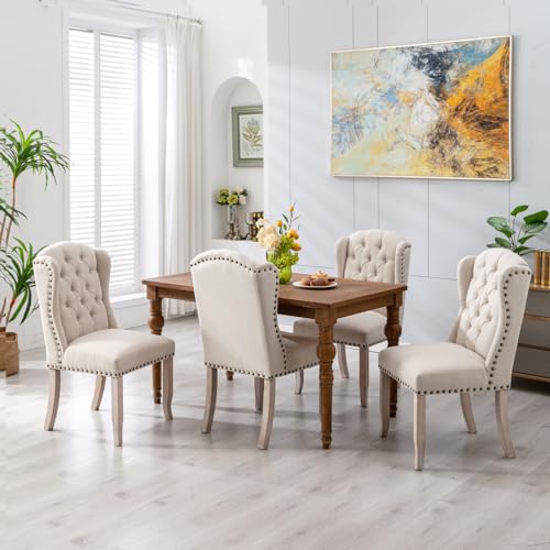 HEAH-YO-Modern-Dining-Chairs-Set-of-2-Upholstered-Kitchen-Chairs-with-Backrests-and-Wood-Legs-Tufted-Linen-Fabric-Dining-Room-Chairs-for-Kitchen-Beige HEAH YO Modern Dining Chairs Set of 2 Upholstered Kitchen Chairs with Backrests and Wood Legs Tufted Linen Fabric Dining Room Chairs for Kitchen Beige