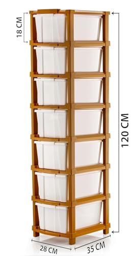 Image of TEKCOOL Plastic Drawer Organizer Self Standard Rectangular Multi Purpose Modular Drawer System Large Chest of Drawer Organizer for Home Office,Product Dimension When assembeled (7XL, Brown hex);'