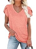 WIHOLL Womens Tshirts Summer Tulip Sleeve Tops for Teen Girls Flowy Pink L