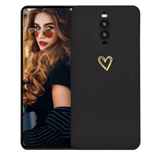 Kaywzo Funda para Huawei Mate 9 Pro,Carcasa de Suave Silicona con Patrón del Corazón,Diseño Minimalista,Ultradelgado Lindo Mujeres Phone Case Cover,Negro