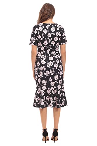 Image of London Times Women's V-Neck Dress - Flounce Hem, Twist Waist, Elegant Office & Event Wear