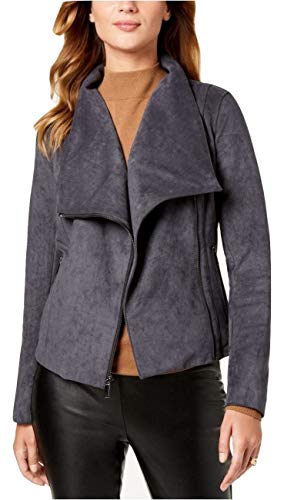 BCBGeneration Women\'s Ruffle-Hem Faux-Suede Moto Jacket, Charcoal, XL