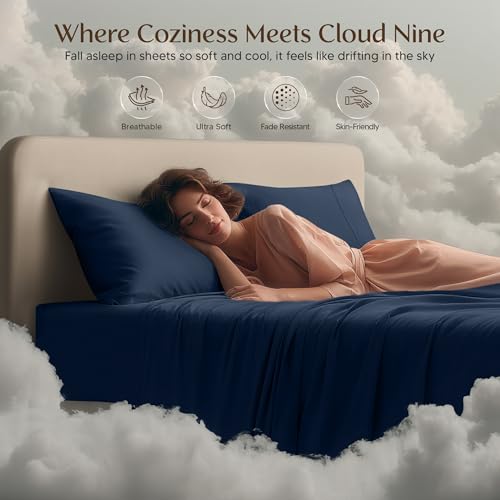 Image of Utopia Bedding California King Sheet Set - 4 Piece Bed Sheets for Cal King Size Bed, Soft and Breathable Microfiber, Includes 1 Fitted Sheet, 1 Flat Sheet and 2 Pillowcases (Navy Blue)