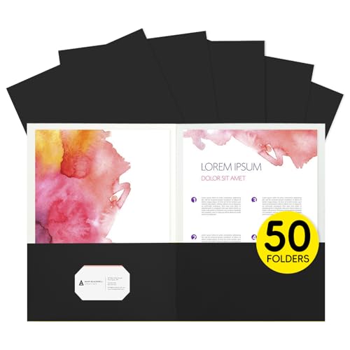 pmybupo 50Pcs Black Two-Pocket Heavyweight File Folder,Letter Size,Paper File Folder for School Office Home Bussines