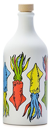 Antico Frantoio Muraglia, Premium Italian Extra Virgin Olive Oil, First Cold Press, Pop Art Collection, CUTTLEFISH, Collectible Handmade Ceramic Bottle 17 Fl.oz (500 ml) evoo