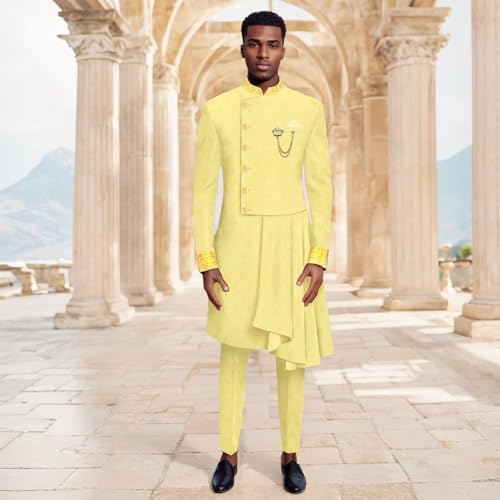 African Suits for Men Chain Embroidery Single Breasted Blazer and Pants Set Formal Outfits Slim Fit Clothes2