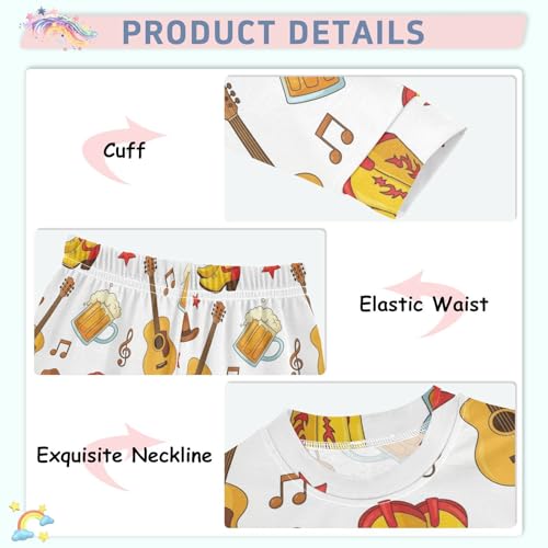 Pajama Sets Long Sleeve Country Music Themed Prints Soft Comfy Sleepwear 2 Piece PJS 3-8T4