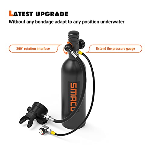 Smaco S400 Pro 1L Scuba Tank Mini Scuba Diving Tank—Dot Certified Tank With 15-20 Minutes Backup Scuba Tank Kit Diving Oxygen Underwater Breathing Device With Aluminum Hard Case—C Black #TOP1