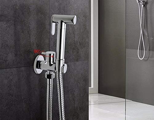 Solid Brass Corner Valve Bidet Faucet Set - Single Cold Water Kitchen Tap with Square Hand Shower Head and 90 Degree Switch