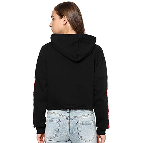 Image of PINACOLADA Women Black Solid Crop Hooded Sweatshirt
