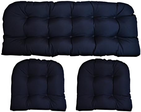 RSH DECOR 3 Piece Wicker Cushion Set Made with Sunbrella® Canvas Navy Fabric (44" x 22" Loveseat Cushion and 21" x 21" U Shape Chair Cushions)