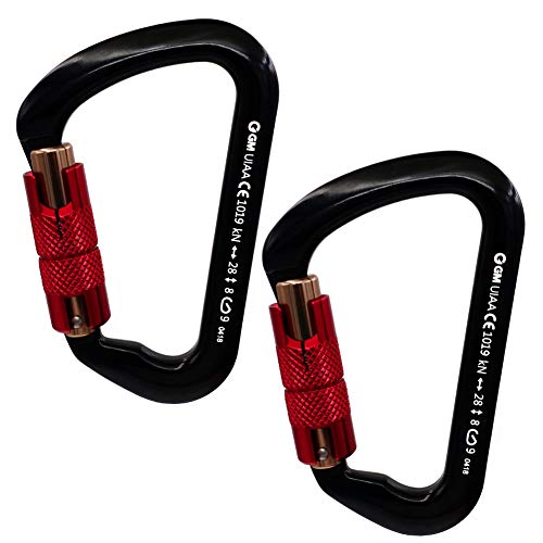 GM CLIMBING 28kN 6295lbf Twist Locking Carabiner D Shape for Mountaineering Rock Climbing Rappel Hunt Hammock CE UIAA Pack of 2