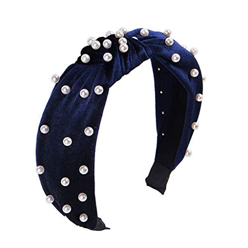 Headbands for Women Pearl Headband - Twisted Faux Pearl Velvet Knotted Headband Women Wide Hair Hoop Vintage Turban for Women