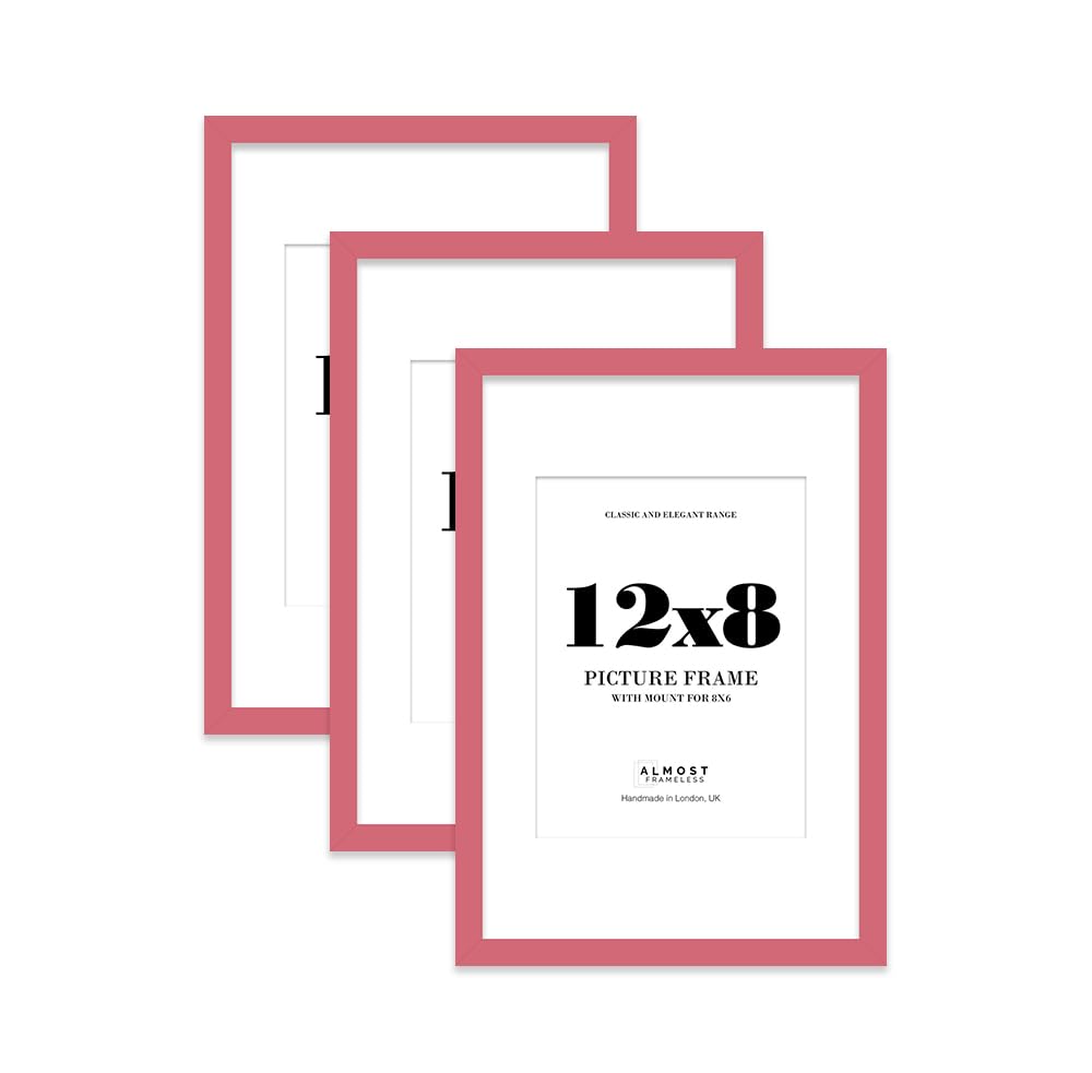 Pink Picture Frame 12x8 With 8x6 Mount for Photos - Wall & Table Display, Landscape or Portrait, 3 Pack