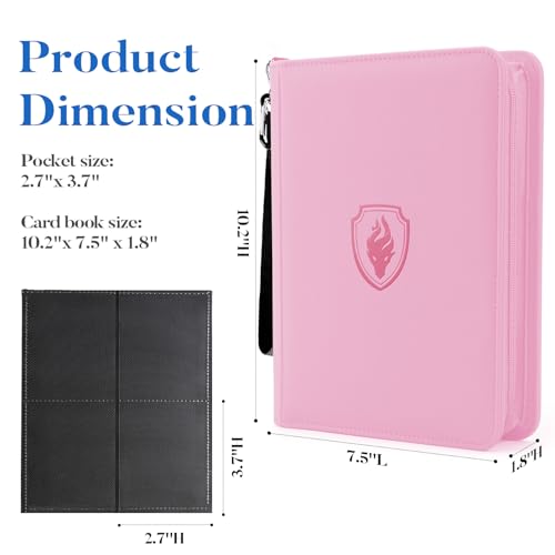 Image of Fabmaker Premium 4 Pocket Zip Card Binder, Trading Card Binder for 320 Cards, Portable PU Card Collection Binder, Collector Card Album Folder for Game & Sports Cards (Pink)