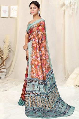 Image of MIRCHI FASHION Women Saree | Plain Weave Chiffon Abstract Printed Office Wear Sari with Blouse
