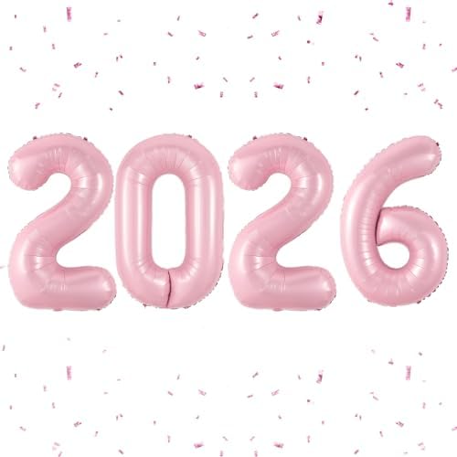 2026 Balloons,Pink 40Inch Number 2026 Balloons Pastel Pink 2026 Helium Foil Balloon,Happy New Year Balloons for New Year Eve Christmas Graduation Party Decorations