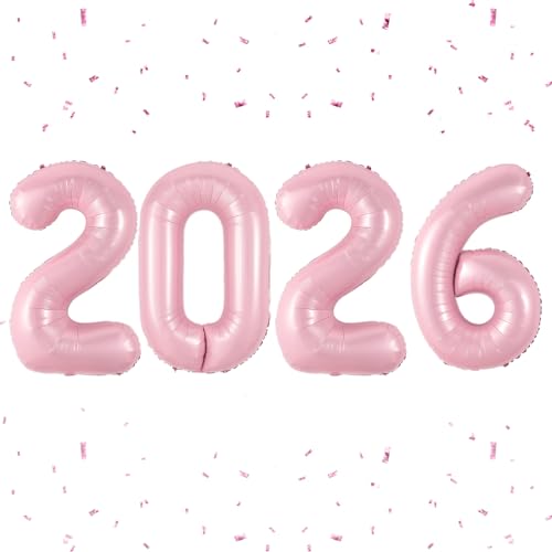 2026 Balloons,Pink 40Inch Number 2026 Balloons Pastel Pink 2026 Helium Foil Balloon,Happy New Year Balloons for New Year Eve Christmas Graduation Party Decorations