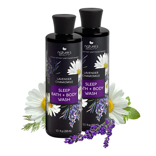 Nature’s Beauty Lavender Chamomile Sleep Bath + Body Wash | Relax + Sleep Well with Lavender Body Wash Made with Jojoba, Coconut + Moringa Seed Oils - 2-pack
