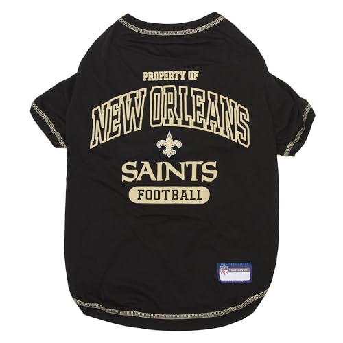 Image of NFL New Orleans Saints Dog T-shirt Large. - Licensed Shirt for Pets Team Colored with Team Logos- Premium Stretchable Materials for the comfort of your Dog & Cat