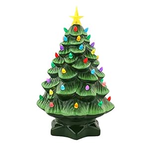 Mr. Christmas Nostalgic Ceramic Christmas Tree with LED Lights Indoor Decoration, 14 Inches, Green