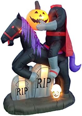 6.5 Foot Tall Lighted Halloween Inflatable Headless Horseman with Horse Tombstones Skull and Pumpkin Lights