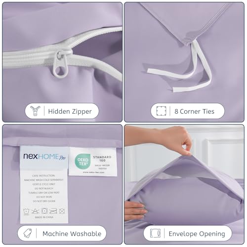 Image of NEXHOME PRO Duvet Cover King,3 Pieces Duvet Cover Set, Soft and Lightweight 100% Washed Microfiber Comforter Cover Set for All Season(Lavender,104 x 90)-No Comforter