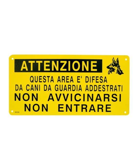 M-ITALY Cartello Segnaletico 'Area Difesa Da Cani Da Guardia' - Adesivo/Pannello Forex/Alluminio, 30x12 Cm