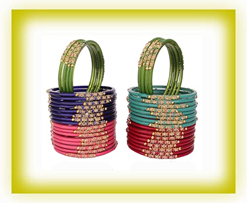 Image of NMII Glass with Zircon Gemstone and Beads Studded Bangle set for Women and Girls