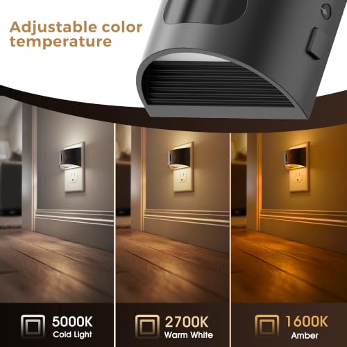Image of L LOHAS LED Night Light with Motion Sensor & Dusk to Dawn Sensor, 3CCT | Night Lights Plug into Wall, Motion Activated Night Light, Black Housing 4 Pack