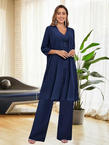 BANTRATIC 3 Pieces Mother of The Bride Pantsuits with Jacket for Wedding Evening Prom Dressy Formal Pants Outfit 3/4 Sleeve4