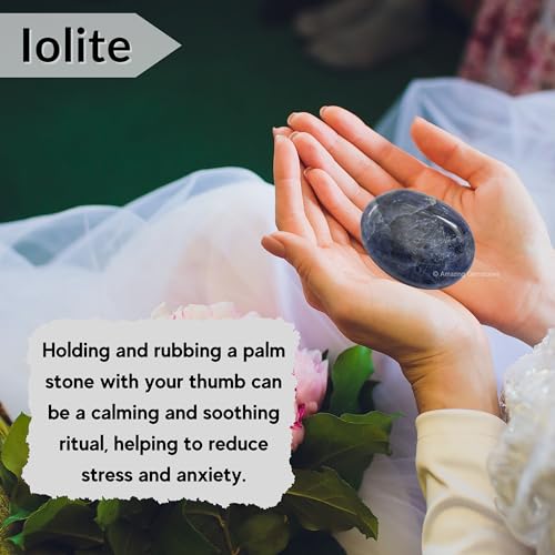 Image of Amazing Gemstone Iolite Crystals and Healing Stones - Large Palm Stone Crystals Piedra - Crystal for Good Luck, Balanced Positive Energy, Meditation - Unique Stocking Stuffers and Gifts for Women, Men