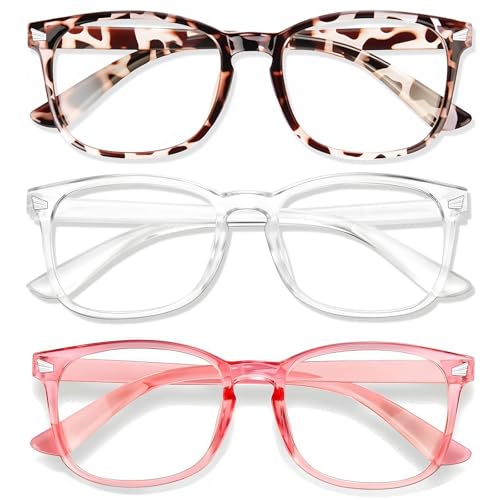 WINTOO Blue Light Glasses for Woman Men | 99% Blue Light Blocking Glasses for Computer Gaming TV Phone Screen Square Frame | Anti Eyestrain & UV Glare Protection - 3 Pair