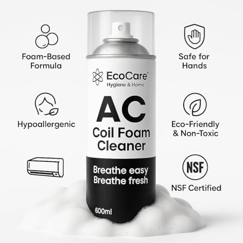 Image of EcoCare Air Conditioner Coil Cleaner | For All Condensers & Evaporators | AC Window Cleaning Coil Foam Spray | Safe On Coils and Fins | Powerful Cleaning Solution (600 ml - Pack of 2)
