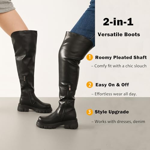 Black Thigh High Boots For Women Platform Slouch Over The Knee High Boots Lug Sole Low Chunky Heel Curve-friendly4