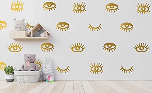 44Pcs Eye Pattern Sticker For Girl's Bedroom Eyelash Decals Modern Wall Sicker Baby Girl Removable Wall Decor Sk018 (Gold) #TOP5
