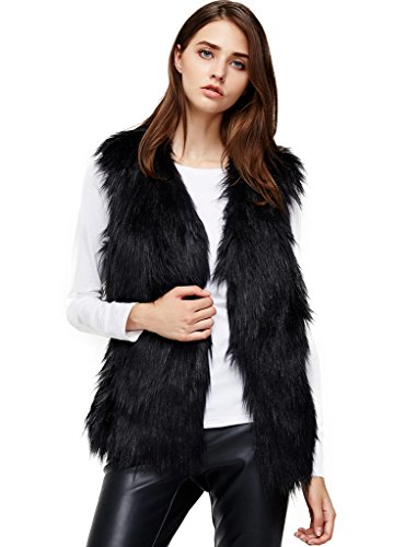 ANNA&CHRIS Womens Soft Sleeveless Faux Fur Vest Gradient Waistcoat Jacket, Black, Large