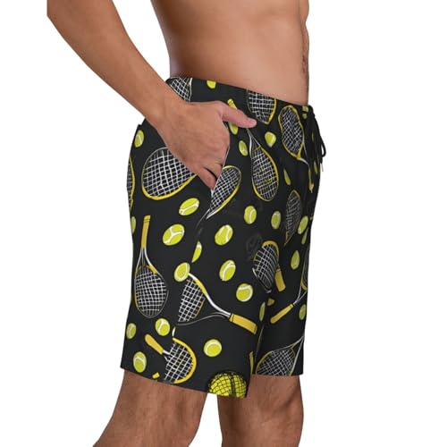 Funny Tennis Racquets and Tennis Balls Print Men's Beach Pants Lightweight Quick-Dry Swim Pants with Mesh Lining for Men3
