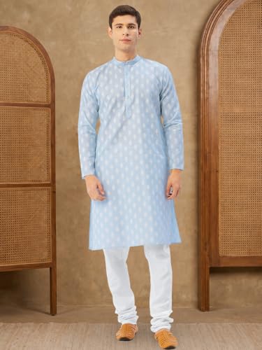 Image of Jompers Men Sky and White Floral Printed Kurtas (Sky, 4XL)