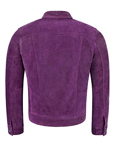 TRUCKER Mens Leather Jacket Purple SUEDE Classic REAL LEATHER JACKET 12803