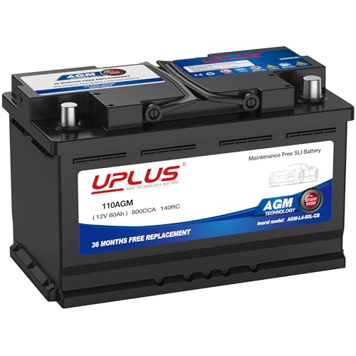 UPLUS 110AGM / 115AGM Car Battery, 12V 80Ah Maintenance Free Automotive Start-Stop Battery, 800A...