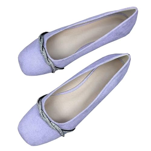 INEELUYI Women's Square Head Shallow Mouth Popular Water Diamond Element One Step Flat Shoes - Main Image