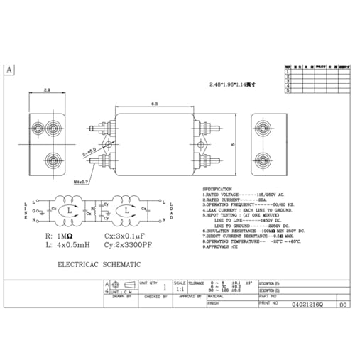 Jin Rong CW4L2-20A-S Noise Suppressor Power Emi Filter Termianl Single-Phase Line-Conditioner Jin Rong Ac 115/250V 20 Amp Cw4L2-20A-S thumb #3