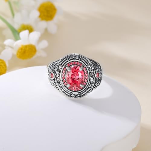 7×9mm Oval Cut Blue Topaz/Ruby/Emerald/Black Onyx Ring for Men 925 Sterling Silver Vintage Style Gemstone Handmade Men’s Ring for Dad Father Adjustable Size 72