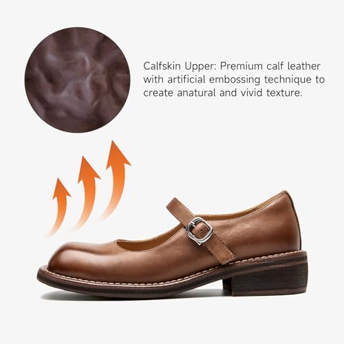 BEAU TODAY Womens Mary Janes, Leather Mary Janes for Women, Fashion Square Toe Ballet Flats, Comfortable Business Office Casual Dressy Mary Jane Flats for Women with Ankle Strap2