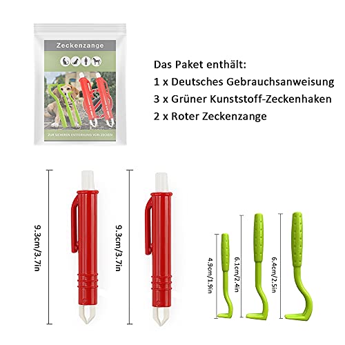 Nepfaivy Zeckenzange für Hunde Katze Kinder - 3er Set Zeckenhaken und 2er Set Zeckenpinzetten, Einfacher und Sicherer Zeckenentferner für Haustier und Menschen
